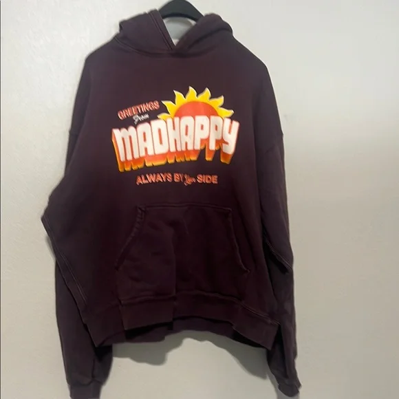 Madhappy Dark Purple Greetings From Madhapoy Hoodie with Graphic - Picture 1 of 5